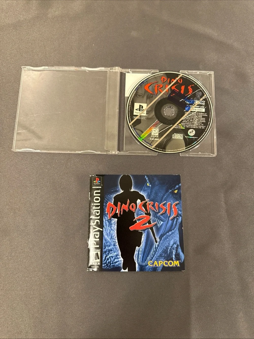 Dino Crisis (Sony PlayStation 1, 1999) PS1 Game Disc W/ Dino Crisis 2 Front Cov